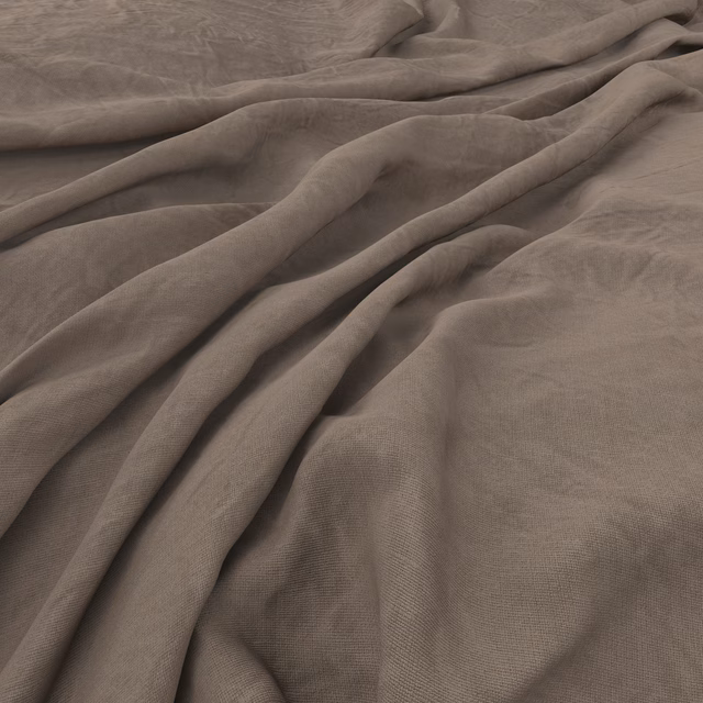 Warm greige-taupe fine-weave cloth gathered into soft, fluid folds