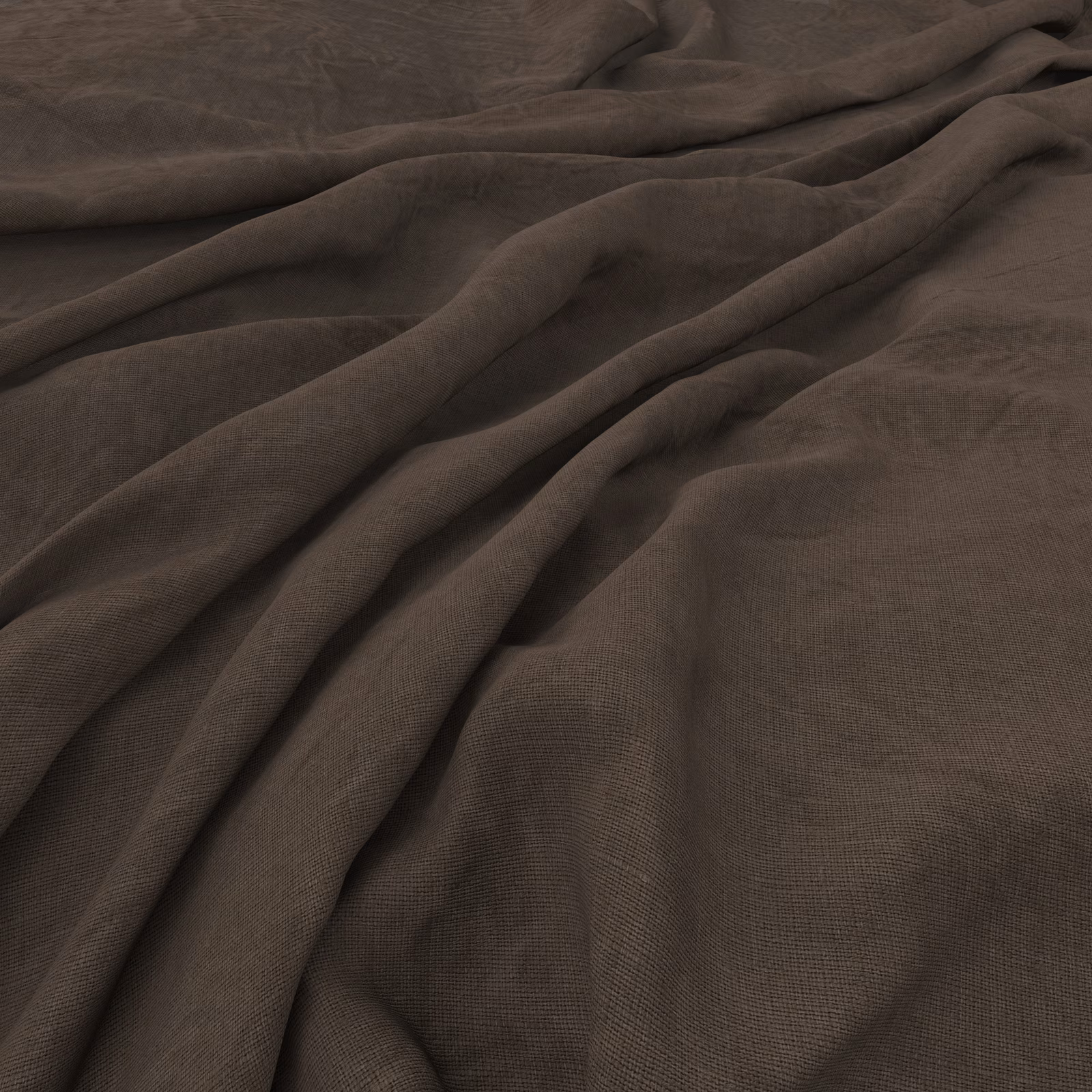 Deep brown-grey taupe cloth with fine weave in relaxed diagonal folds