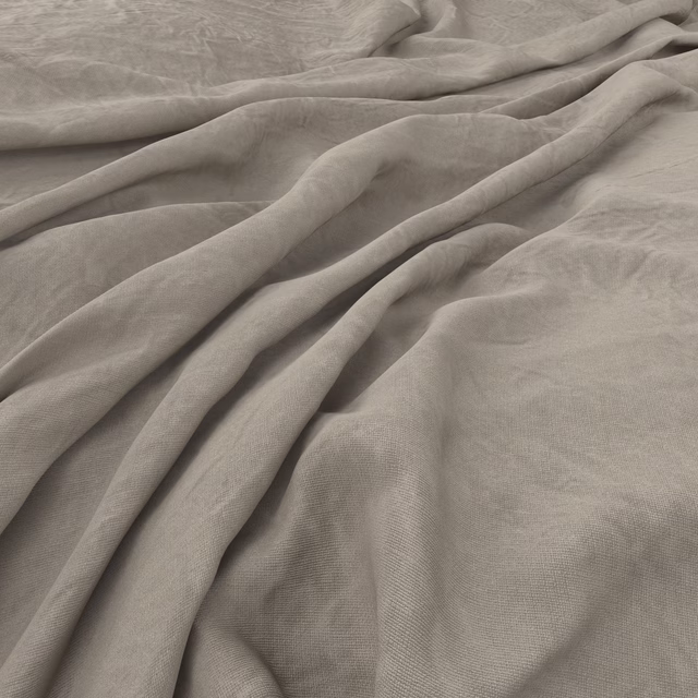 Soft grey-taupe woven cloth falling in deep, fluid folds
