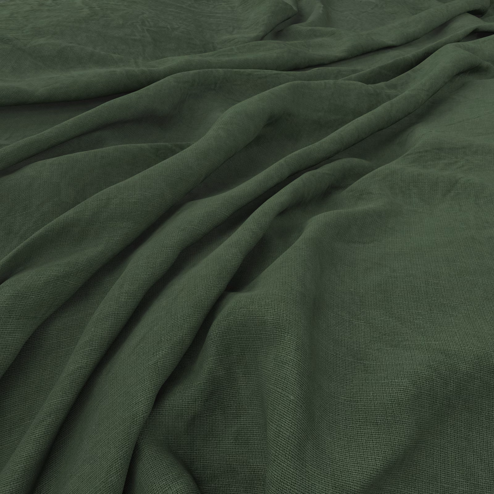 Deep forest-green fabric with a fine crossweave and softly gathered folds