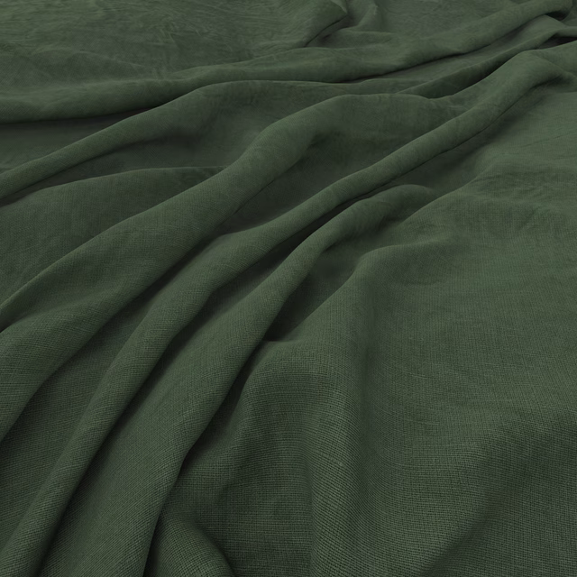 Deep forest-green fabric with a fine crossweave and softly gathered folds
