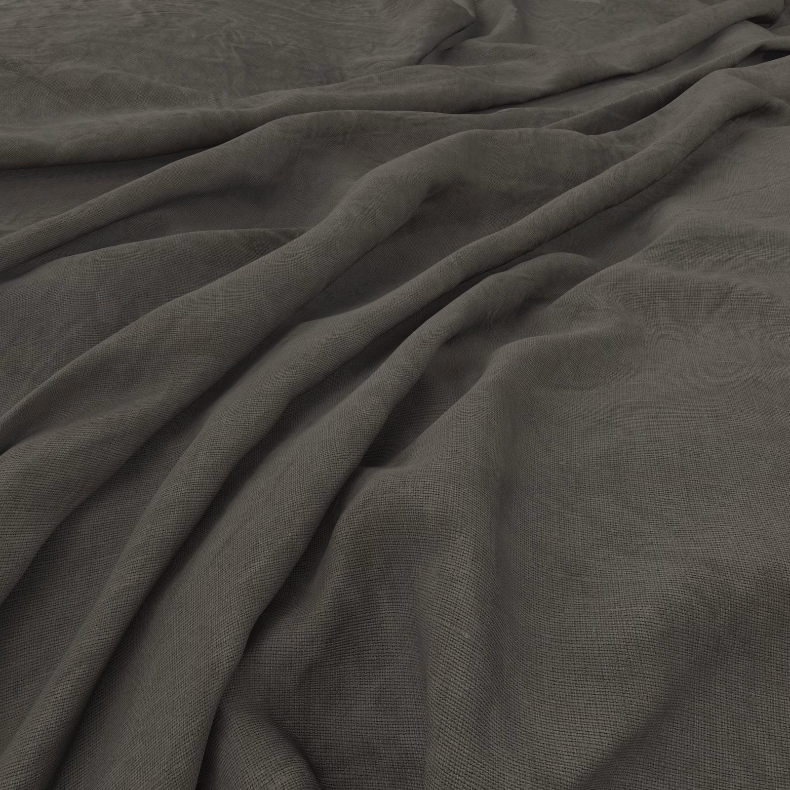 Dark charcoal-grey woven cloth in soft, fluid folds with a fine weave