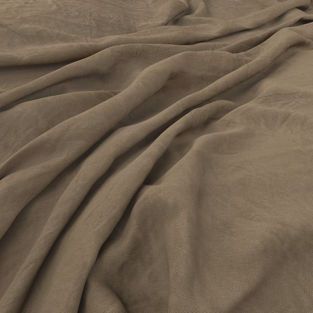 Warm mushroom-taupe textile with fine weave gathered into soft, shadowed folds