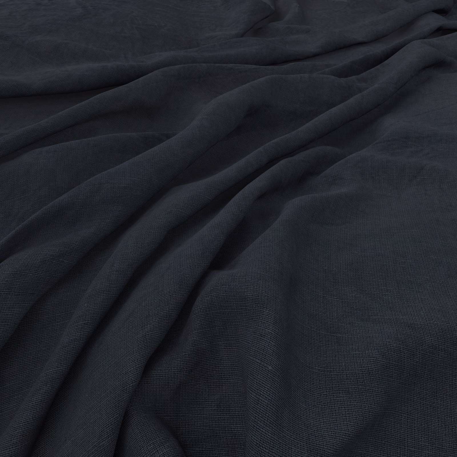 Deep blue-black finely woven textile gathered into soft, fluid folds
