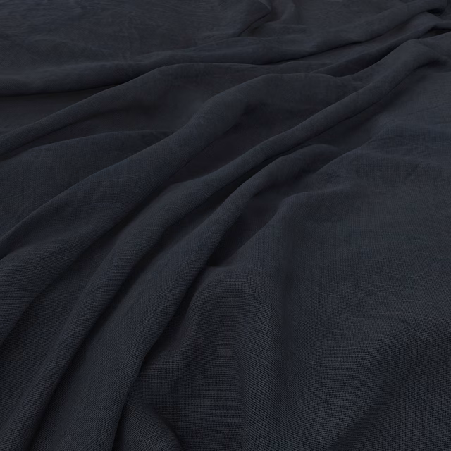 Deep blue-black finely woven textile gathered into soft, fluid folds