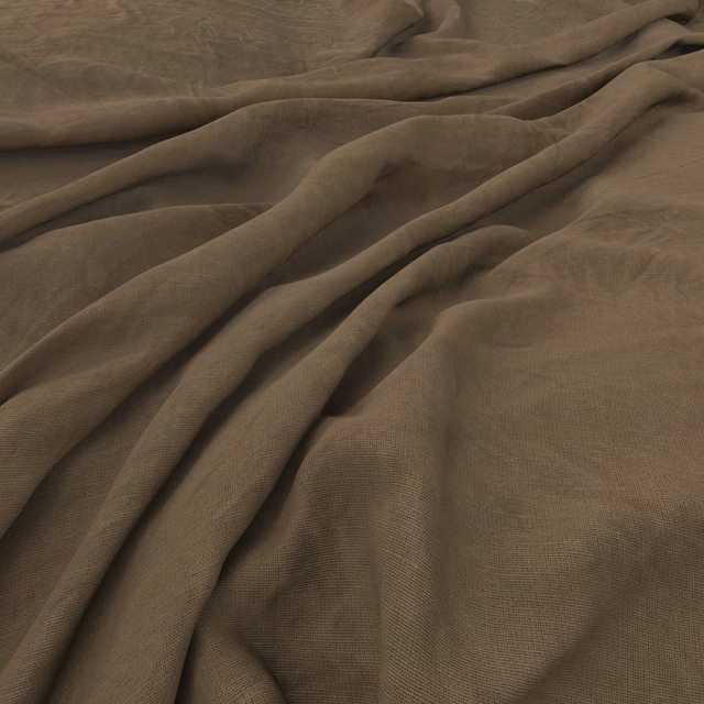 Warm khaki textile with fine crosshatch weave, softly gathered into deep folds