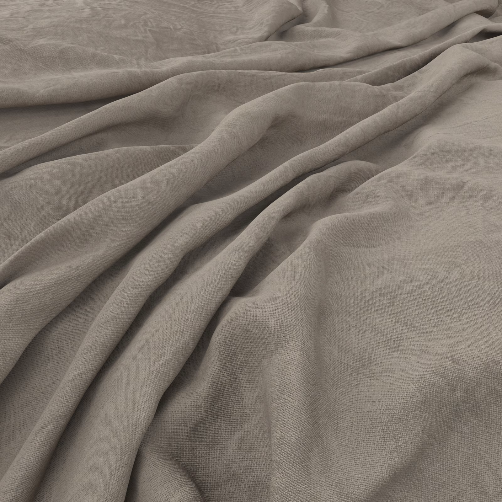 Taupe-grey Laundered-Linen cloth draped in soft folds with a fine woven surface