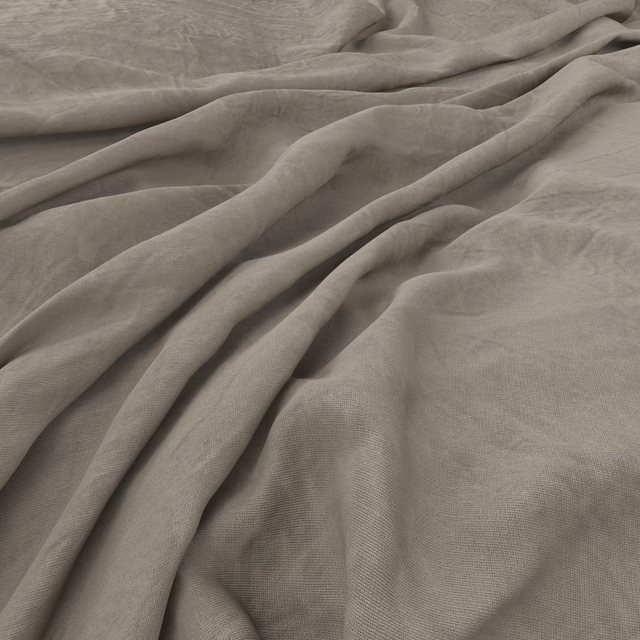 Taupe-grey Laundered-Linen cloth draped in soft folds with a fine woven surface