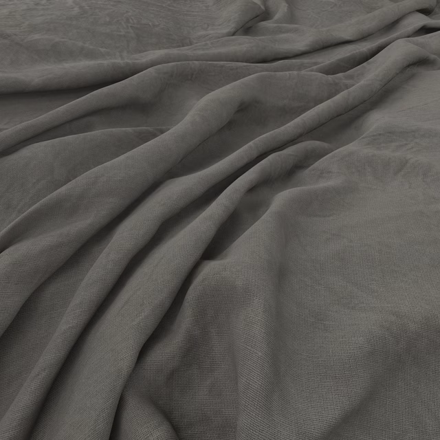 Cool pewter-grey woven cloth gathered into soft, fluid folds