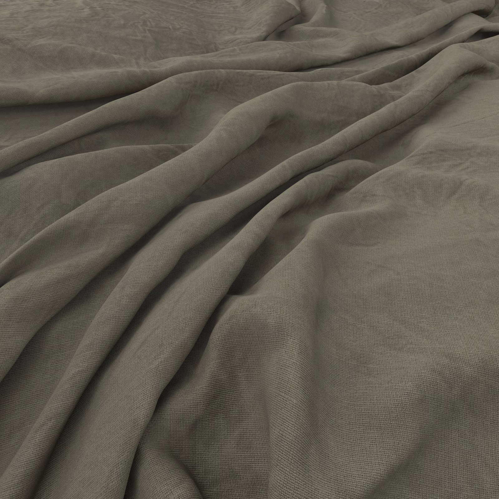 Greyed rosemary-green fabric with fine weave and softly gathered fluid folds