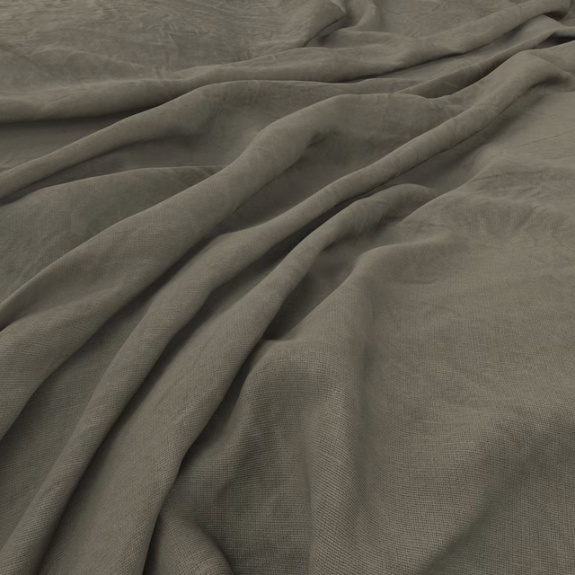 Greyed rosemary-green fabric with fine weave and softly gathered fluid folds