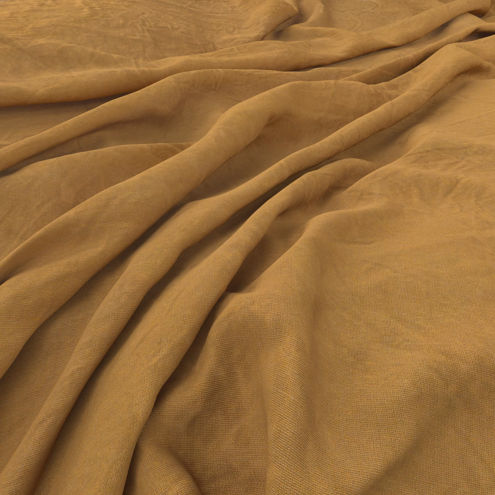 Warm saffron linen weave gathered into soft, shadowed folds