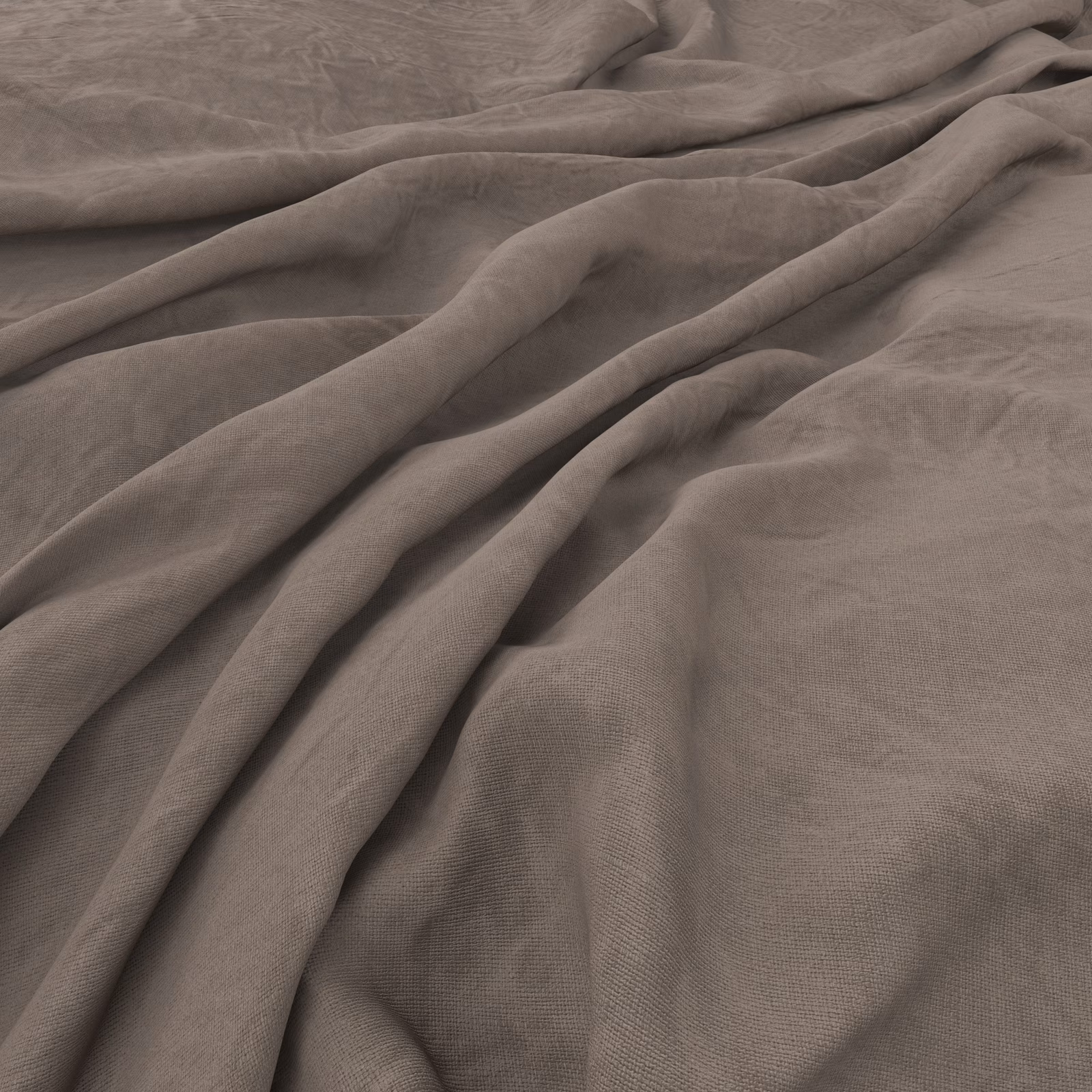 Smoky taupe-grey fine-weave fabric falling in soft, cascading folds