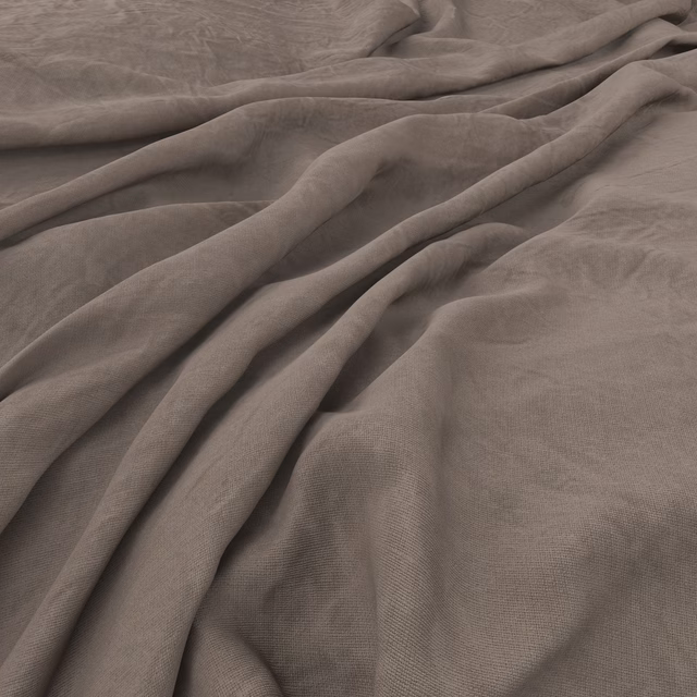 Smoky taupe-grey fine-weave fabric falling in soft, cascading folds