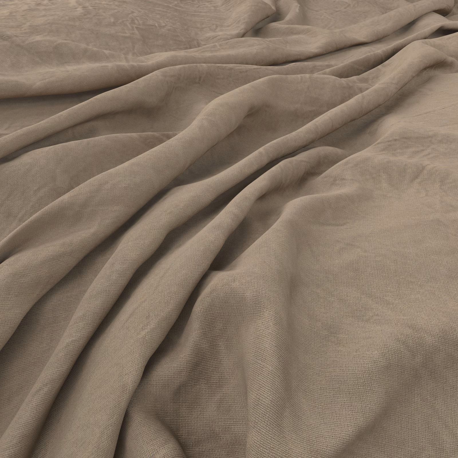 Warm taupe textile with fine weave and softly shadowed draped folds