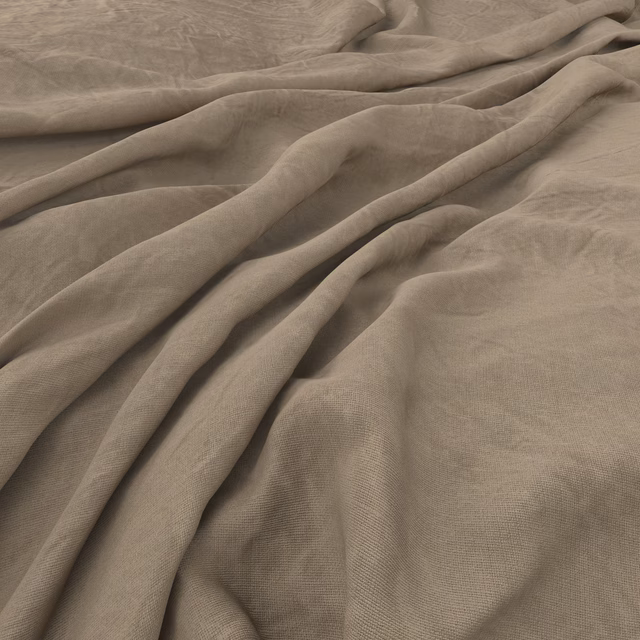 Warm taupe textile with fine weave and softly shadowed draped folds