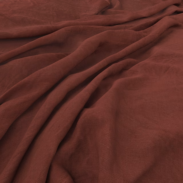 Muted russet-brown fabric with fine weave and deep, softly crumpled folds