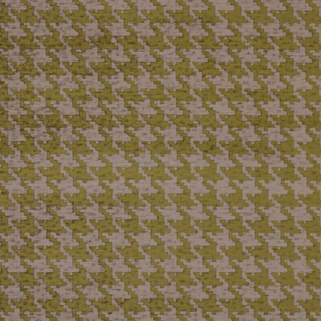 Citron and ivory houndstooth upholstery fabric with a small woven texture
