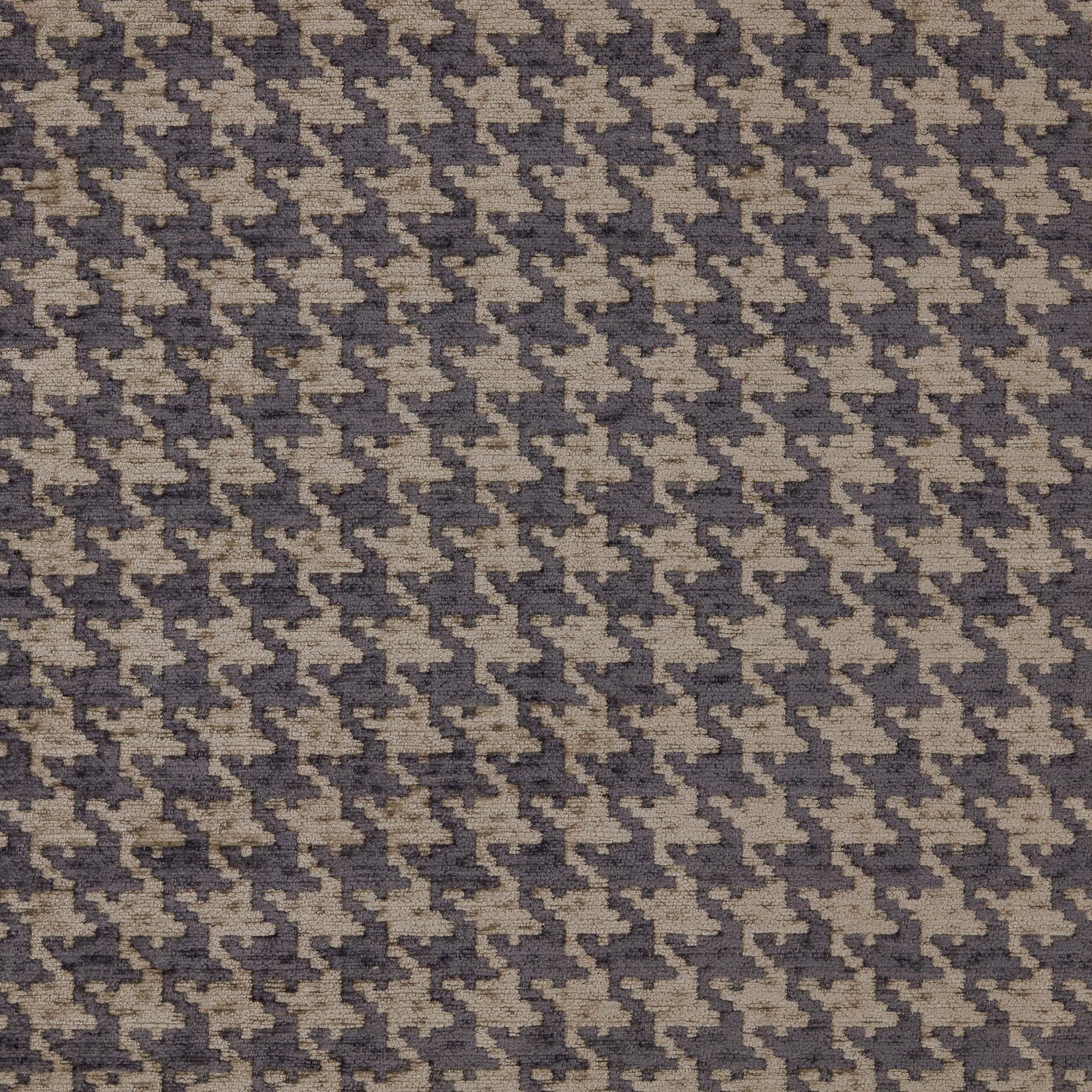 Taupe and slate small-scale houndstooth woven upholstery fabric