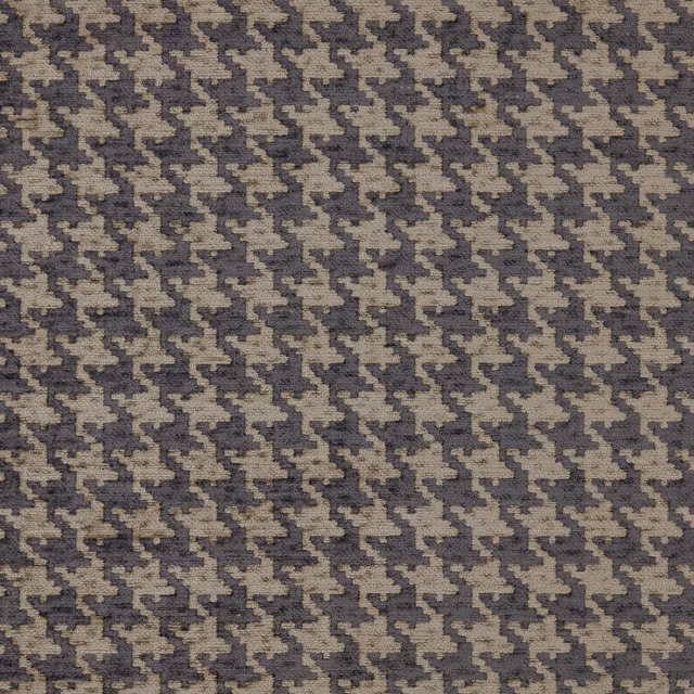 Taupe and slate small-scale houndstooth woven upholstery fabric