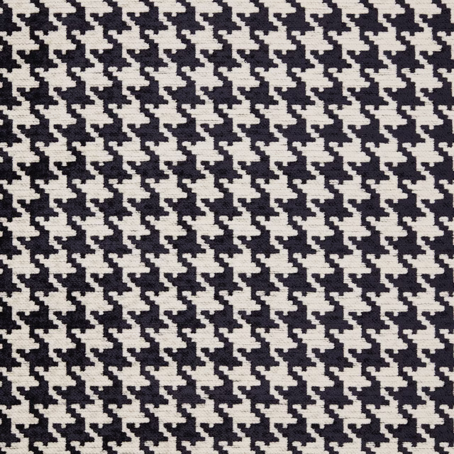 Black and cream houndstooth weave upholstery fabric with a textured finish