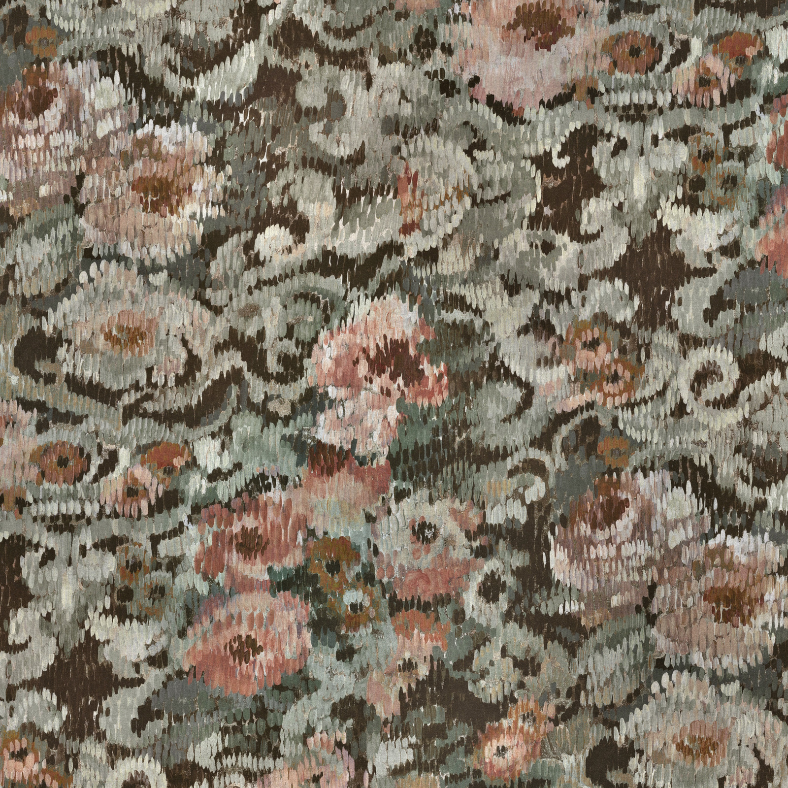Textured floral fabric in sage, taupe and faded blush tones