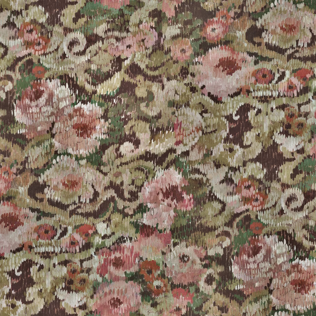 Multicolour floral fabric swatch with muted pink, green and brown tones