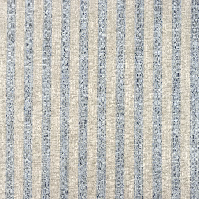 Muted blue-grey and cream vertical striped weave with fine geometric texture