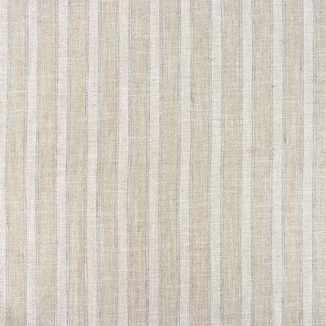 Ivory beige textile with fine vertical stripes and delicate geometric woven motifs