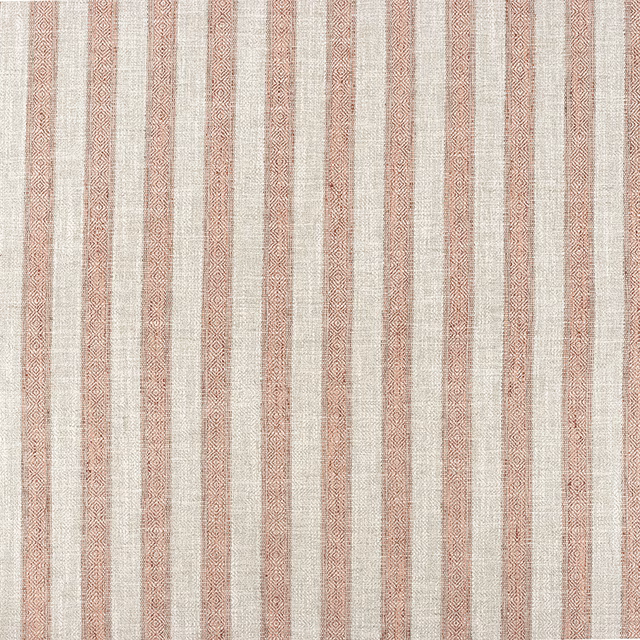 Dusty terracotta and ivory vertical stripes with fine diamond motifs in a woven texture