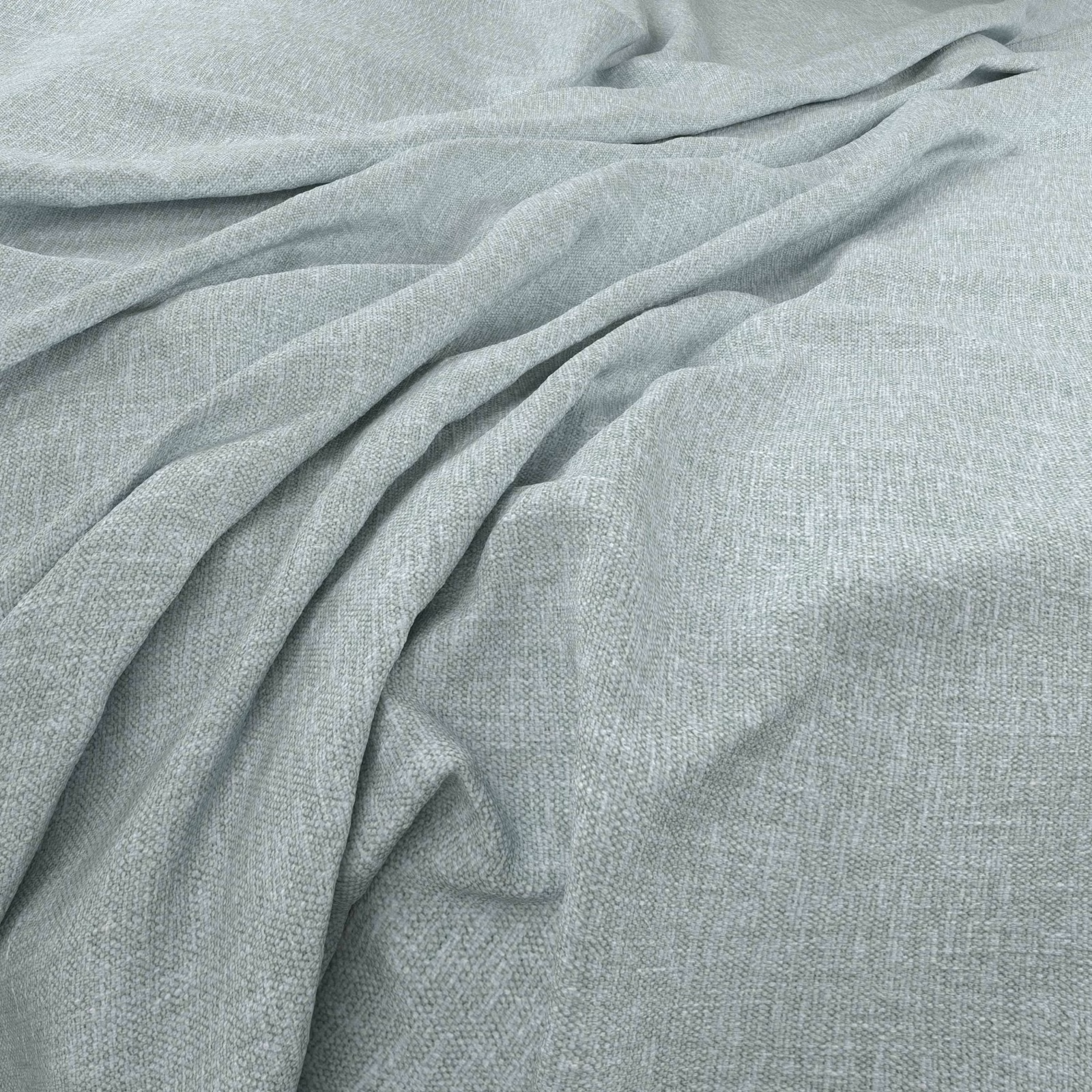 Pale blue-grey Linden Azure fabric with a fine woven texture in soft folds