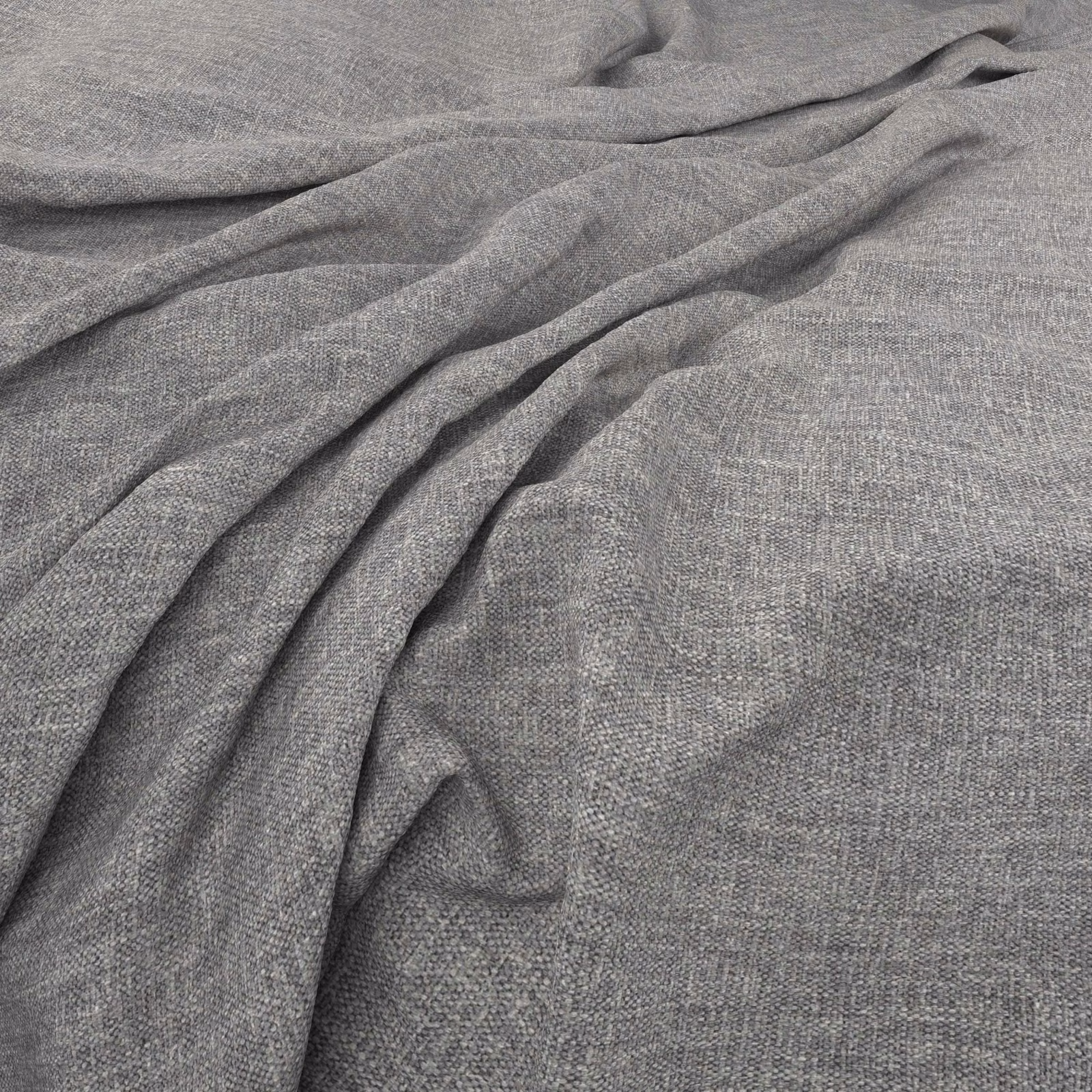 Cool heathered grey woven fabric gathered into soft, fluid folds