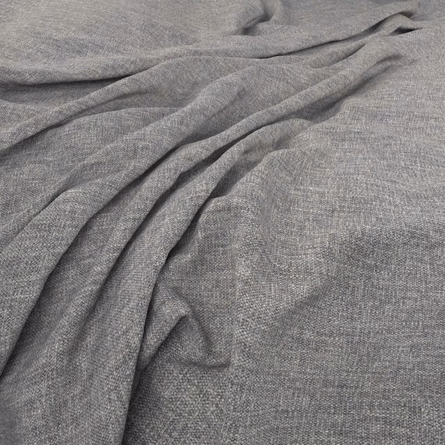 Cool heathered grey woven fabric gathered into soft, fluid folds