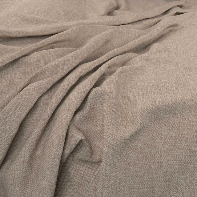 Warm taupe-beige woven cloth with fine texture, gathered into soft folds