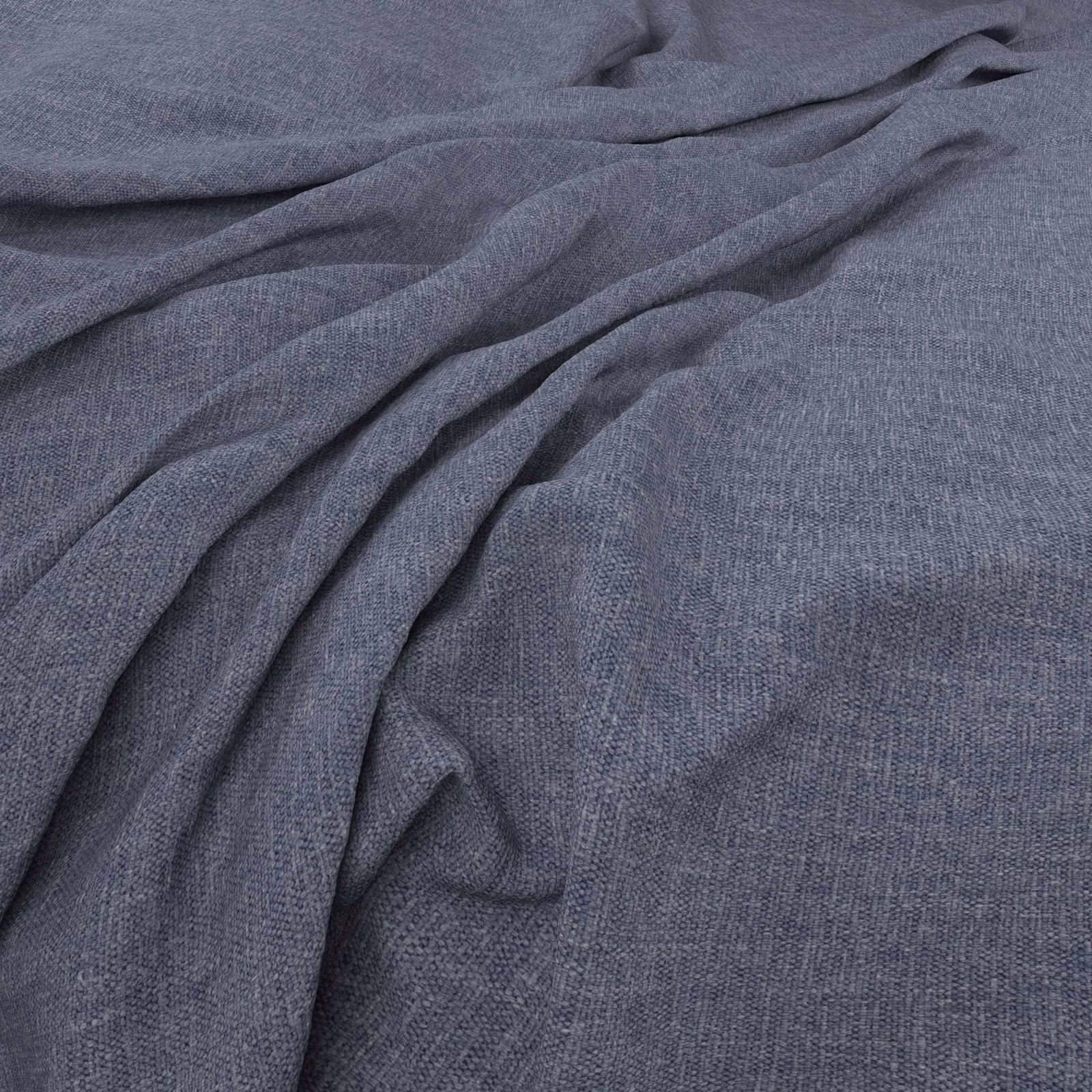 Dusky blue-grey woven fabric gathered into soft, fluid folds