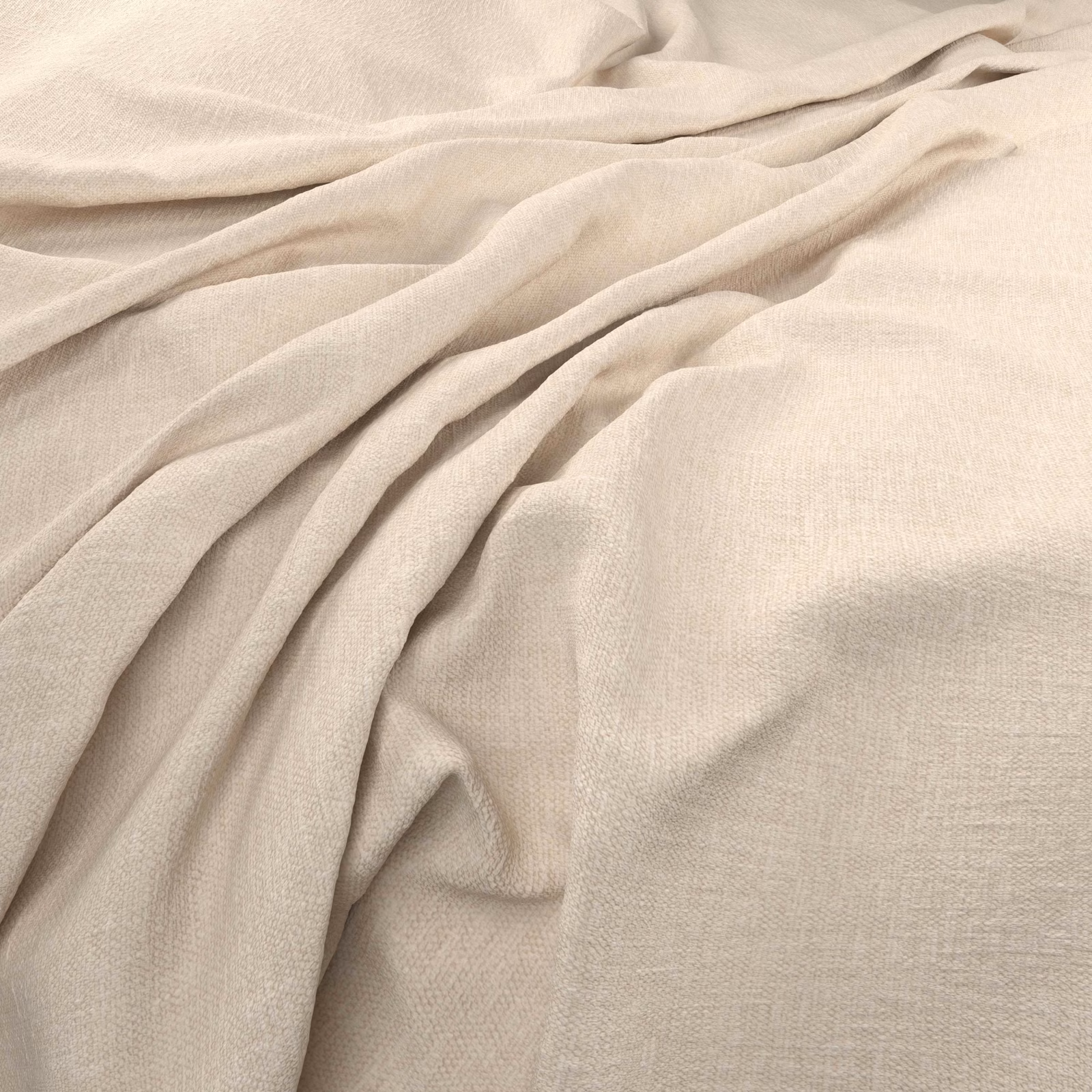 Warm ivory plain-weave cloth gathered into soft, fluid folds