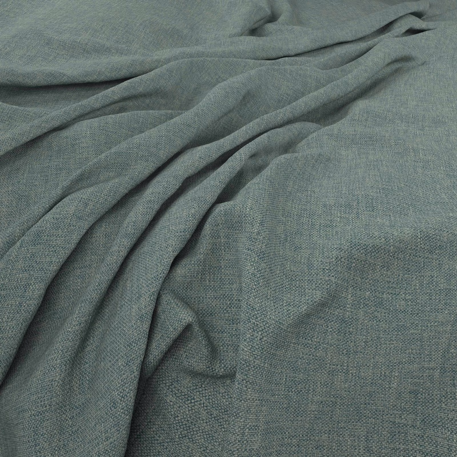 Muted kingfisher blue-green woven cloth with fine crosshatched texture in soft folds