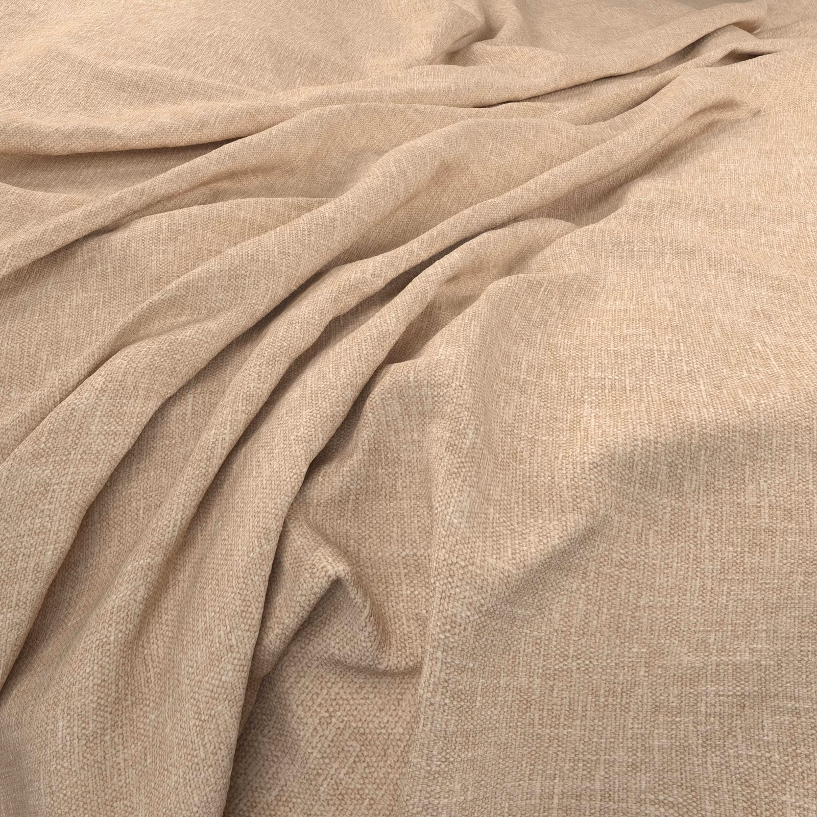Warm sesame beige fabric with fine crosshatch weave gathered in soft flowing folds