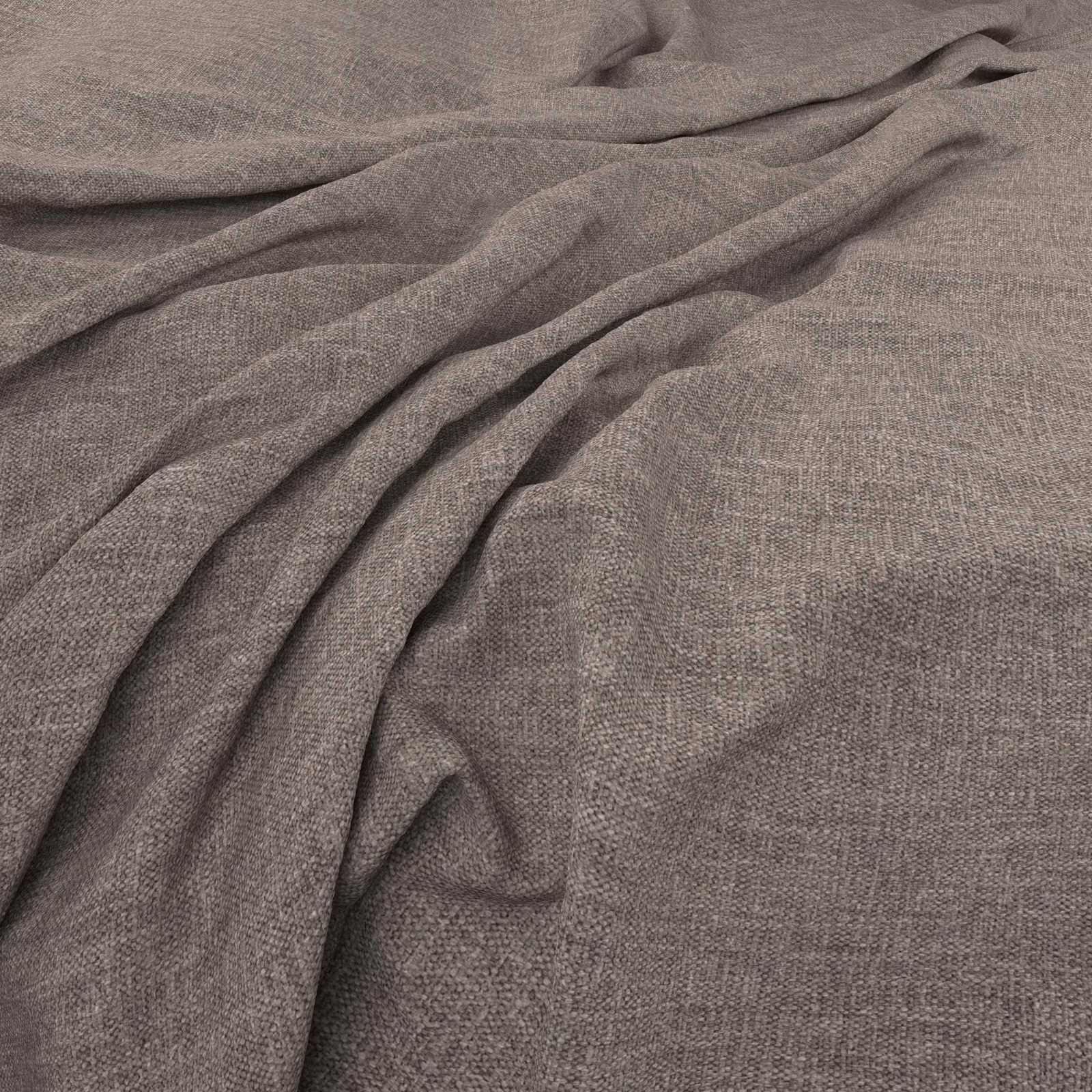 Taupe-grey Linden fabric showing a fine woven texture in soft cascading folds
