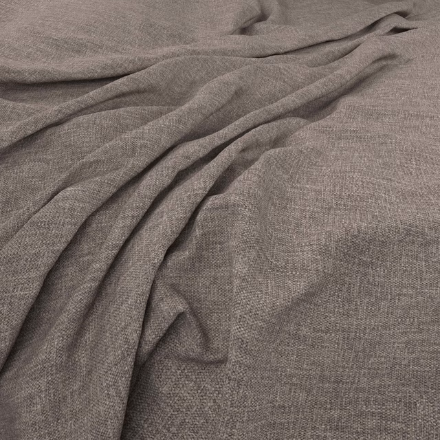 Taupe-grey Linden fabric showing a fine woven texture in soft cascading folds