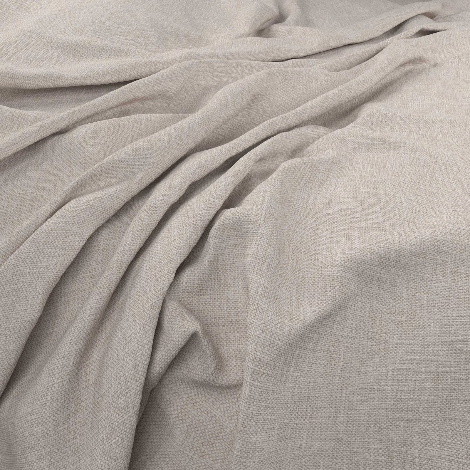 Close-up of pale silver-grey woven fabric gathered into soft, fluid folds