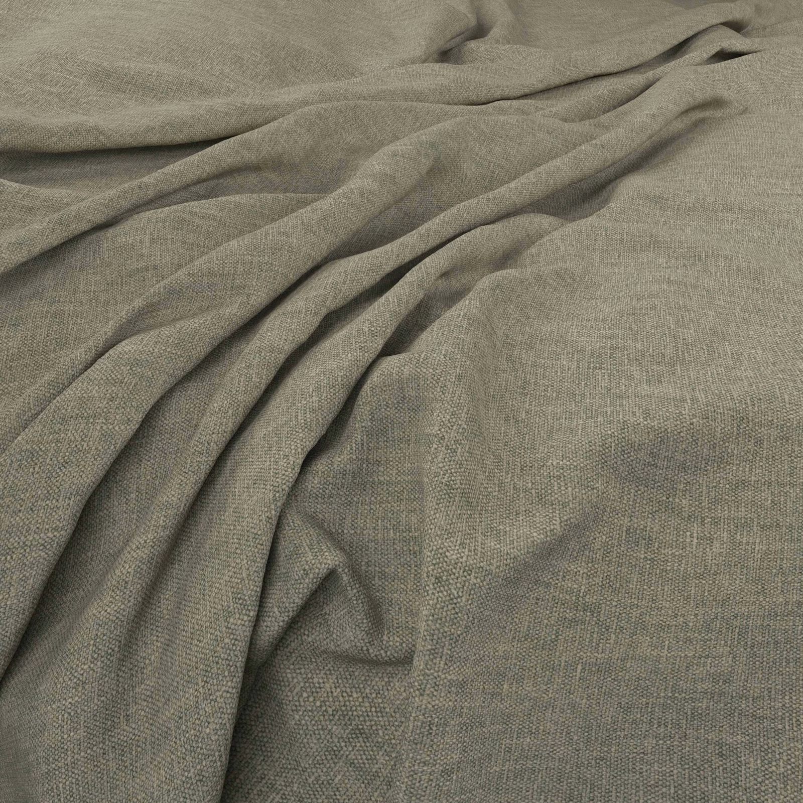 Draped muted thyme-green fabric showing a fine crosshatched weave and soft folds