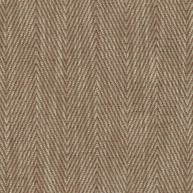 Close-up of warm rust-brown woven textile with repeating cream chevron stripes