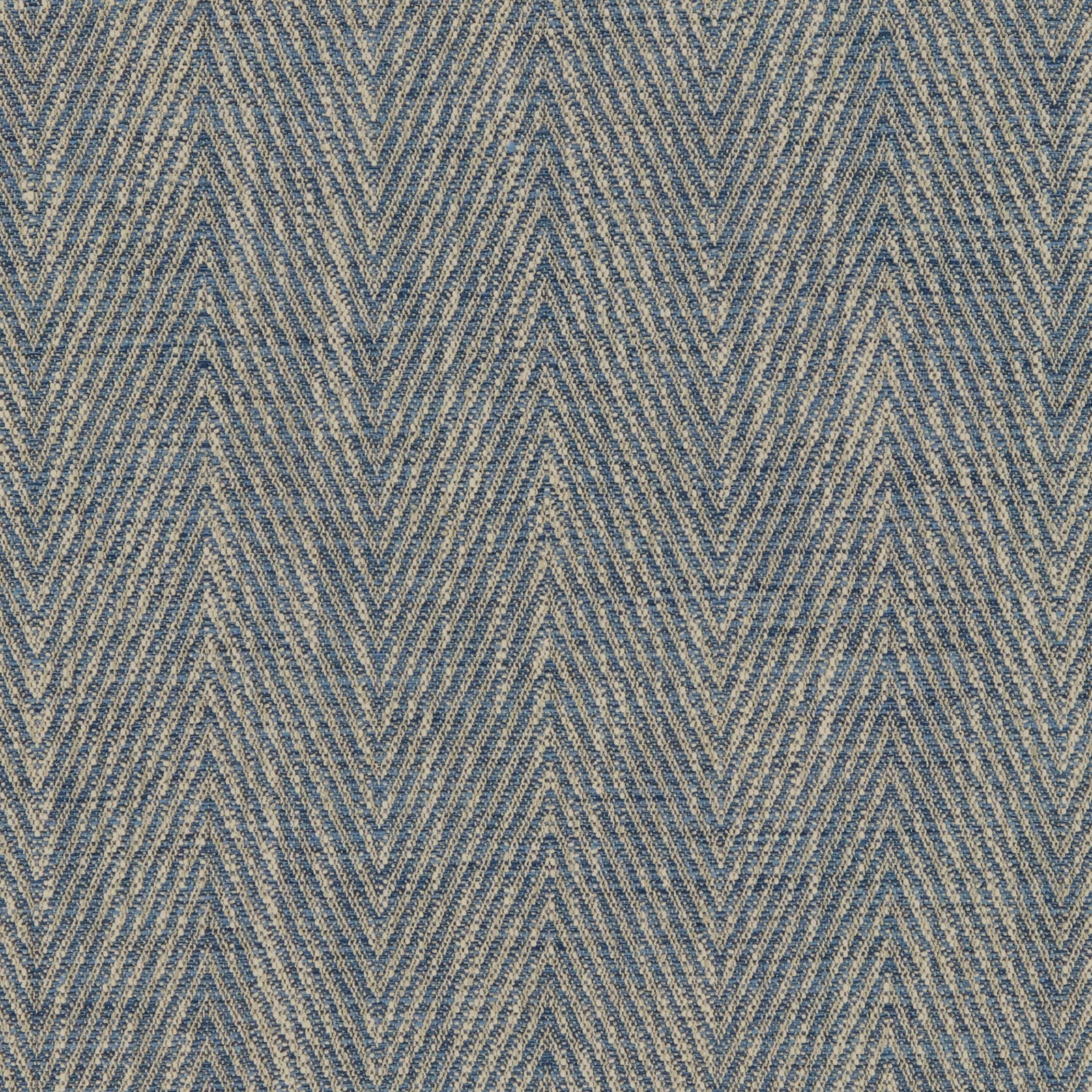 Blue-grey woven fabric with fine repeating chevron lines and taupe flecked texture
