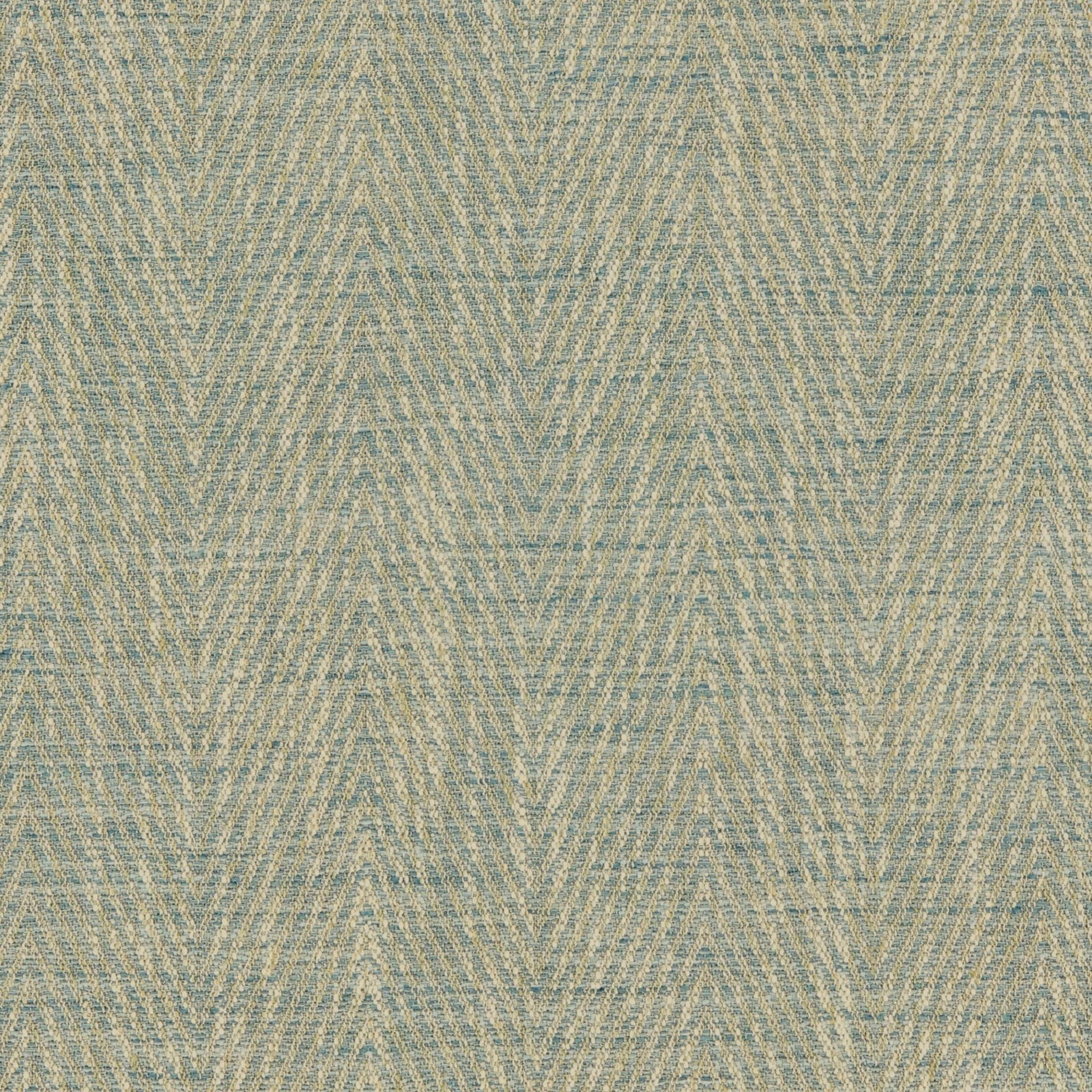 Muted seaglass blue-green woven fabric with fine beige chevron texture