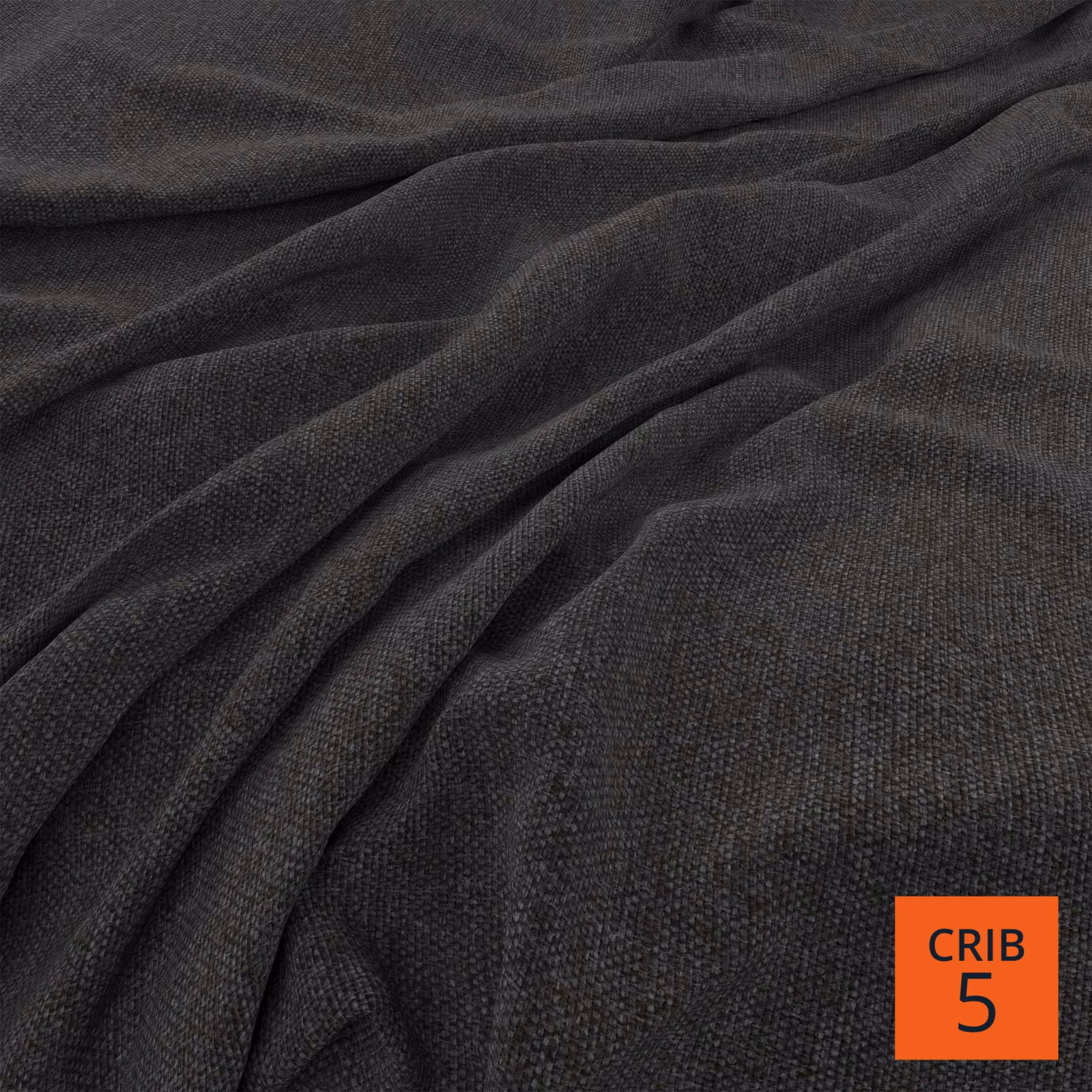 Dark charcoal-grey woven textile with fine grain and deep folded shadows