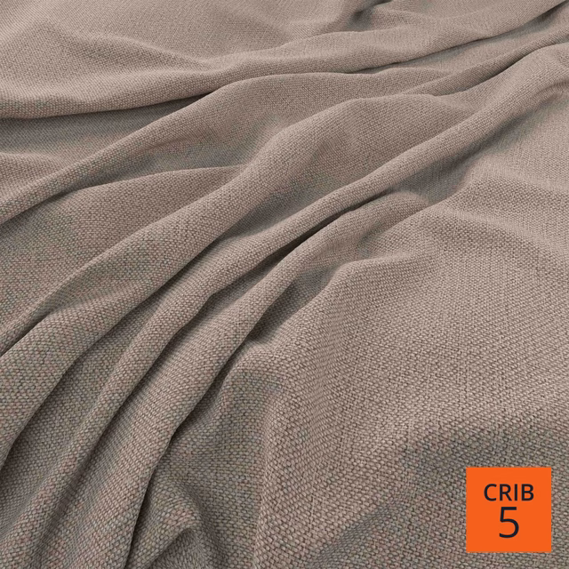 Close-up of muted taupe-grey woven fabric with fine texture and softly draped folds