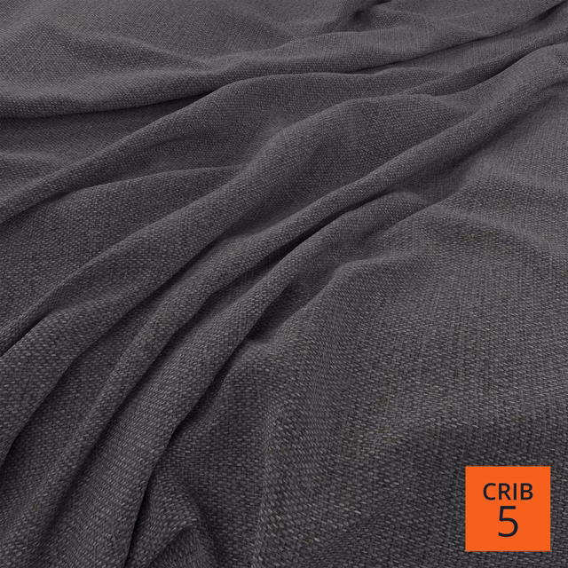 Dark pewter-grey fabric with fine linear weave gathered into soft folds