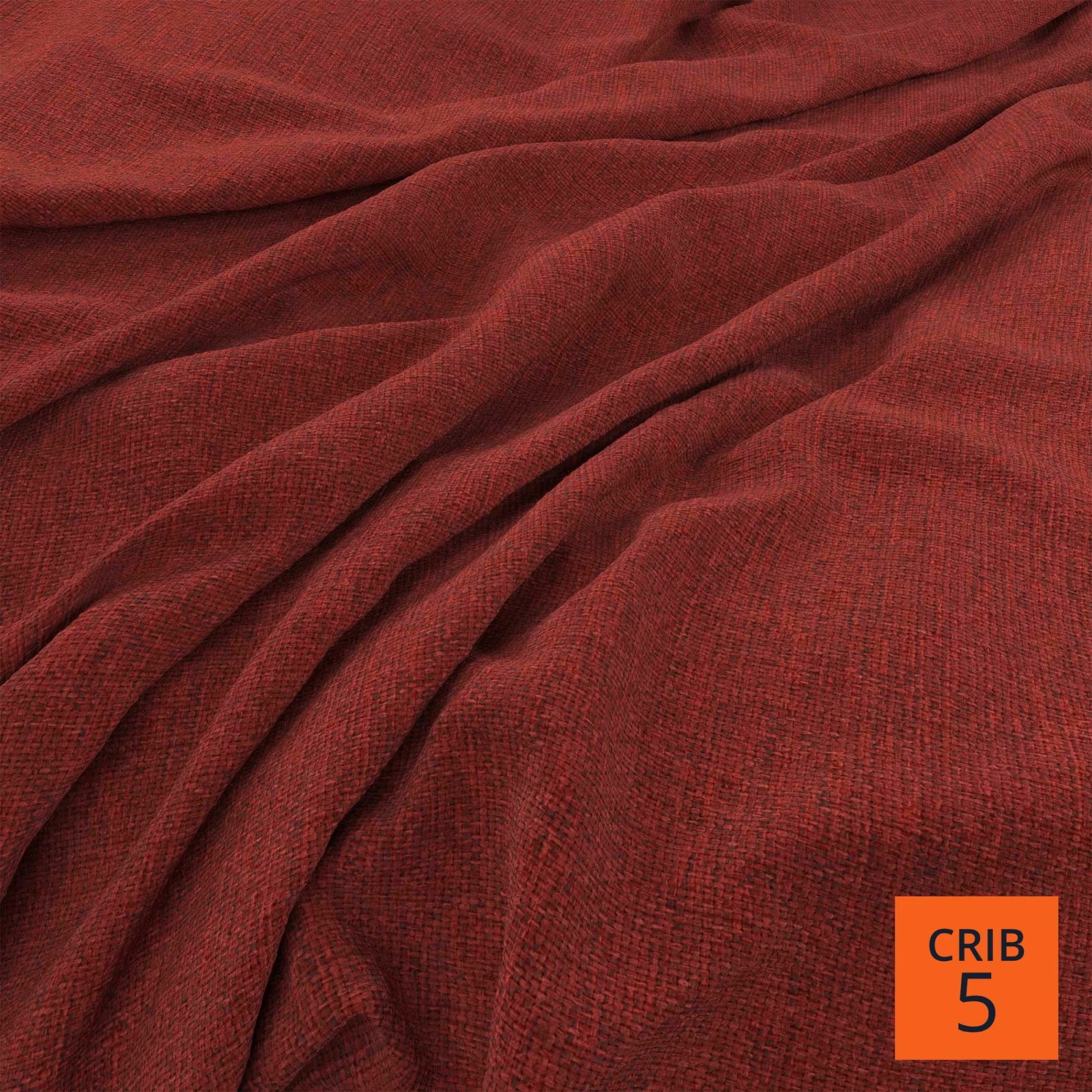 Deep pomegranate red fabric with fine linear crosshatch weave in soft folds