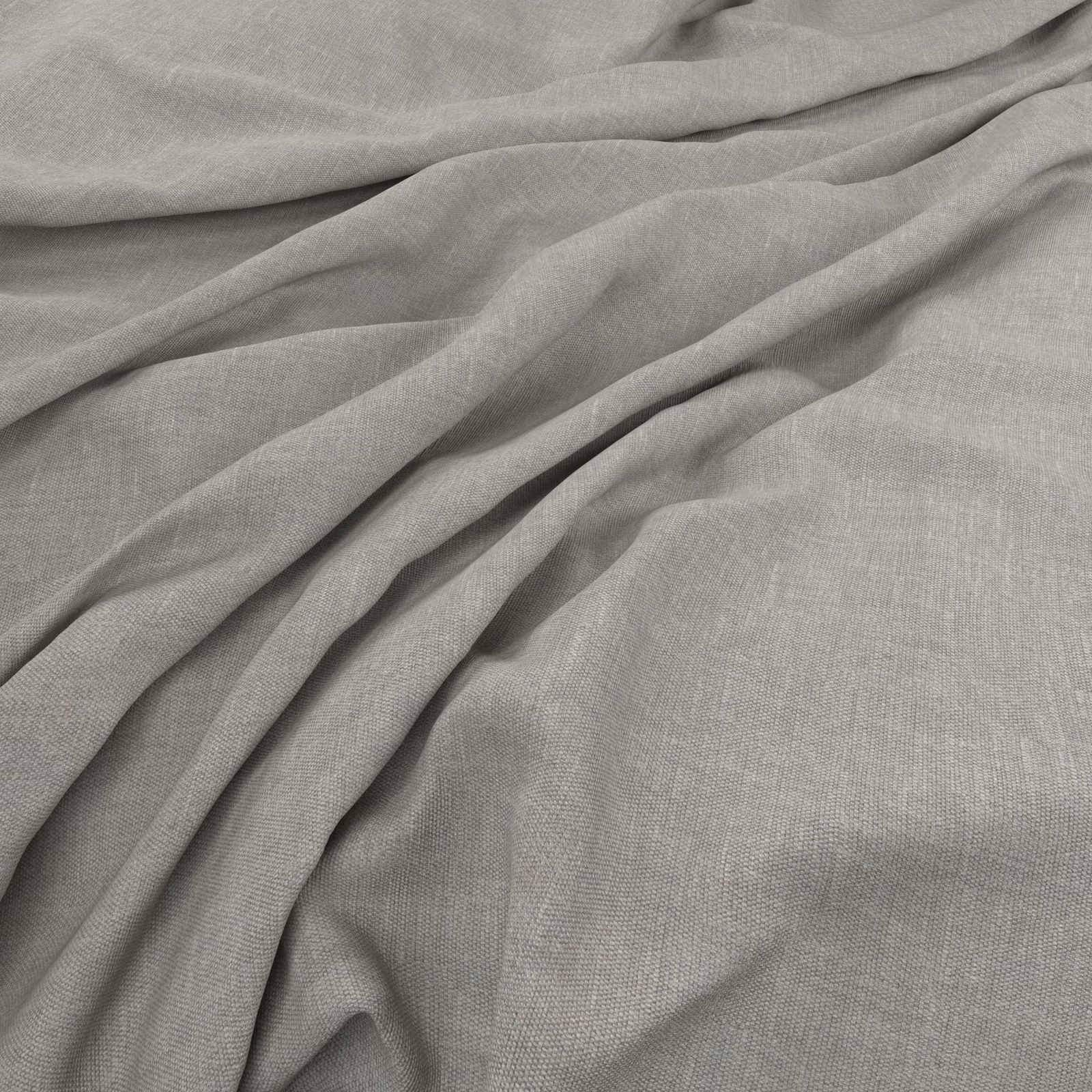 Soft ash-grey fine-weave fabric draped in broad, fluid folds